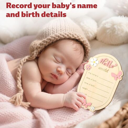 Wooden Baby Announcement Sign, Hello World Newborn Signs Daisy Butterfly Decors Welcome Baby Arrival Plaque for Hospital Nursery Home Decoration Gifts Boys Girls Photo Prop in Kuwait