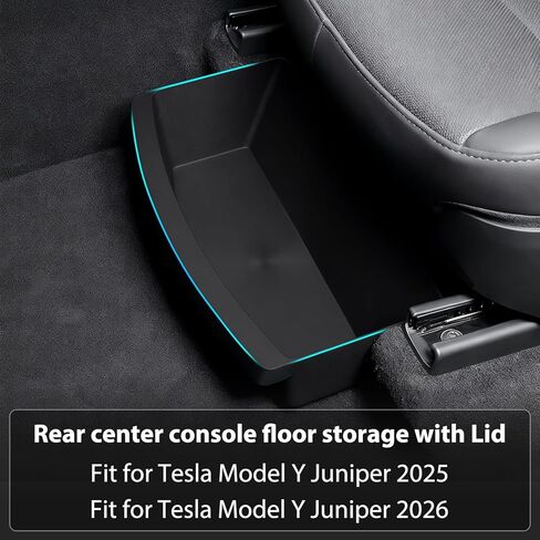 Rear Center Console Storage Box for Tesla Model Y Juniper 2025 2026,Rear Console Organizer TPE Tray with Lids Cover, Under Back Seat Trash Can with Anti-Slip for Tesla Model Y Juniper Accessories in Saudi Arabia