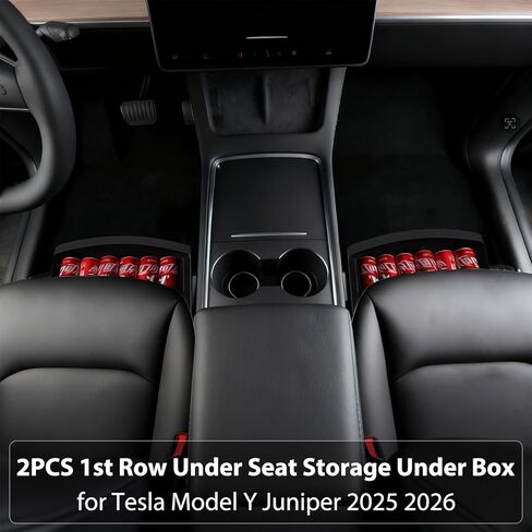 Rear Center Console Storage Box for Tesla Model Y Juniper 2025 2026,Rear Console Organizer TPE Tray with Lids Cover, Under Back Seat Trash Can with Anti-Slip for Tesla Model Y Juniper Accessories in Saudi Arabia