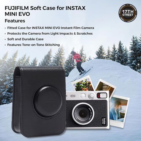 كاميرا فوجي فيلم Instax Mini EVO Hybrid الفورية (أسود) مع حافظة ناعمة، فيلم Instax Mini الفوري (20 صورة)، وبطاقة ذاكرة UHS-I microSDHC سعة 32 جيجابايت مع محول SD - مجموعة حزمة in Kuwait