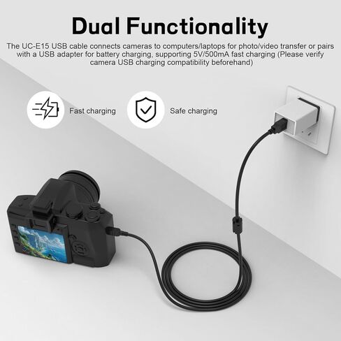 Zosvoses UC -E4 كابل USB لنيكون متوافق مع Nikon D40 D40X D50 D60 D70 D70S D80 D90 D100 D200 D300 D300S D610 D700 D3000 D3100 D7000 D1H D2X D2H D2HS D3 D3S D3X D4 كاميرا SLR رقمية (4.9 قدم) in Kuwait