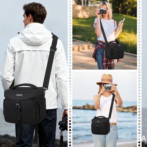 حقيبة كاميرا موسيسو للمصورين، حقيبة كتف للتصوير الفوتوغرافي لكاميرات DSLR/SLR/عديمة المرايا، حافظة كاميرا مع جيب شبكي أمامي مربع وغطاء للمطر وحامل ثلاثي القوائم سفلي لكاميرات Canon/Nikon/Sony، أسود in Kuwait