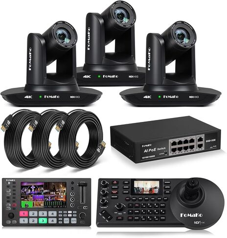 كاميرا FoMaKo 4K HDMI PTZ تتبع NDI AI التلقائي (الجيل 3)، معتمد من NDI HX3، تكبير بصري 20X، للأحداث الرياضية بما في ذلك كرة القدم وألعاب الكرة الأخرى البث المباشر (K20UHX3+P1000+M3+KC608+FMKH107X3) in Kuwait