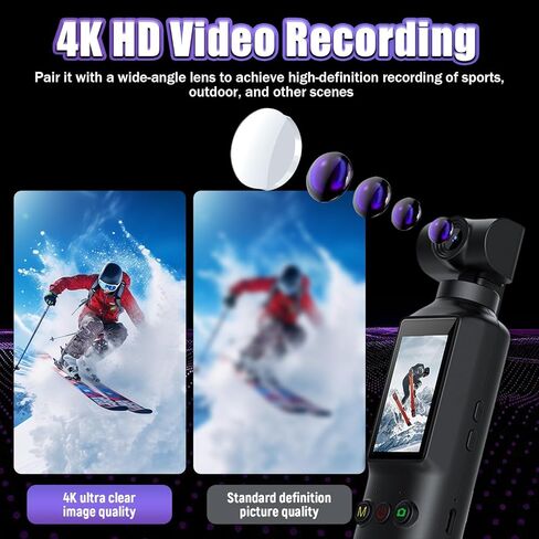 كاميرا X8 4K Vlogging مع WiFi، عدسة قابلة للدوران 270 درجة، كاميرا جيب بشاشة 1.99 بوصة IPS 170*320P لمدونات الفيديو، بطارية 1000 مللي أمبير في الساعة، كاميرات محمولة، مسجل فائق الدقة للاستخدام اليومي والاجتماعات (أسود) in Kuwait