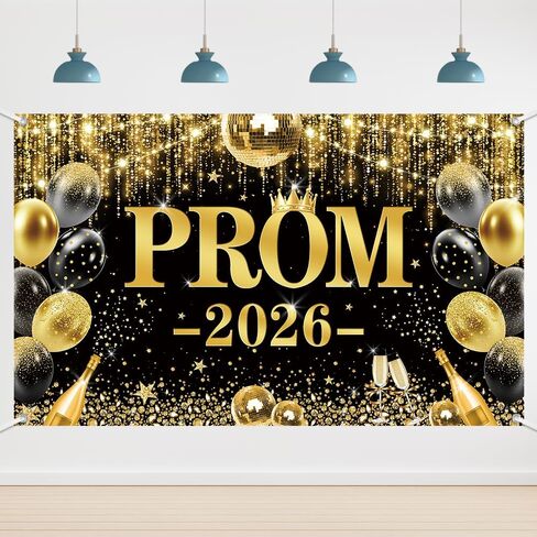 6x3.6ft Black and Silver Prom 2026 Backdrop, Silver Prom Send off Banner, Disco Balloons Champagne Graduation Party Decorations, Class of 2026 Glitter Party Decor, Congrats Grad Cake Smash Photo Props in Kuwait