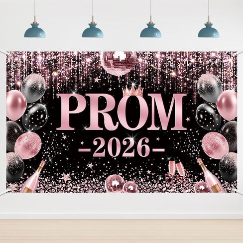 6x3.6ft Black and Silver Prom 2026 Backdrop, Silver Prom Send off Banner, Disco Balloons Champagne Graduation Party Decorations, Class of 2026 Glitter Party Decor, Congrats Grad Cake Smash Photo Props in Saudi Arabia