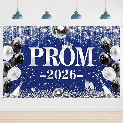 6x3.6ft Black and Silver Prom 2026 Backdrop, Silver Prom Send off Banner, Disco Balloons Champagne Graduation Party Decorations, Class of 2026 Glitter Party Decor, Congrats Grad Cake Smash Photo Props in Saudi Arabia