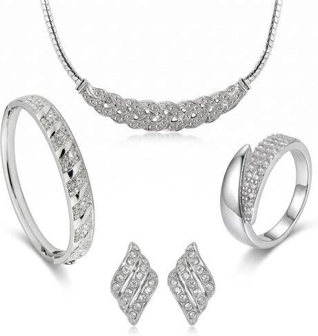 Women Jewelry Set Gold Necklace Bracelet Ring Earrings Set Women Gifts 18K Gold Plated Bridal Fashion Accessories Party Gift Bracelet Jewelry Necklace Earrings Rings 4 Pieces in Saudi Arabia