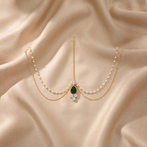 قطعة رأس من I Jewels مطلية بالذهب 18 قيراط لحفلات الزفاف الهندية ولؤلؤ بوليوود/عصابات رأس/سلسلة رأس/Mathapatti/Maang Tikka للنساء (T1083) in Saudi Arabia