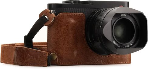 Megagear MG1400 Leica Q-P, Q (Typ 116) نصف حافظة وحزام من الجلد الطبيعي جاهز للاستخدام، مع وصول للبطارية، أسود in Kuwait