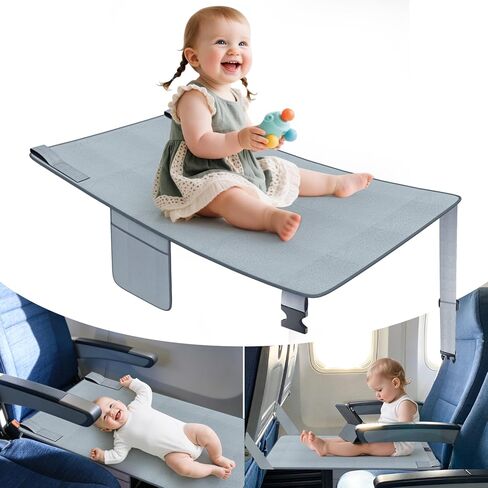 omzer Toddler Airplane Bed,Kids Airplane Seat Extender Travel Bed - Soft Velvet with Double-Side Pockets,Kids Airplane Travel Essentials,Portable Plane Foot Rest for Flights Pink in Kuwait