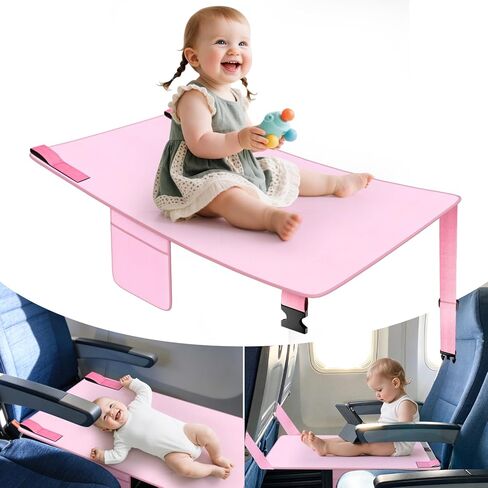 omzer Toddler Airplane Bed,Kids Airplane Seat Extender Travel Bed - Soft Velvet with Double-Side Pockets,Kids Airplane Travel Essentials,Portable Plane Foot Rest for Flights Pink in Kuwait