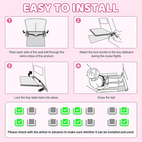 omzer Toddler Airplane Bed,Kids Airplane Seat Extender Travel Bed - Soft Velvet with Double-Side Pockets,Kids Airplane Travel Essentials,Portable Plane Foot Rest for Flights Pink in Kuwait
