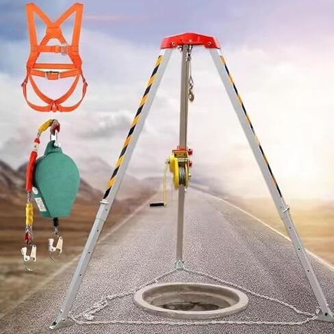 Heavy Duty Aluminum Tripod Kit with Winch | Confined Space Rescue Equipment | Fall Protection Self-Lock Device | Professional Grade Safety Solution for Rescue and Safety Opera in Kuwait