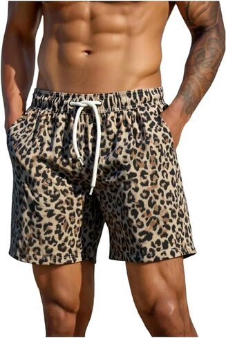 WDIRARA Men's Leopard Swim Trunks Drawstring Waist Vacation Beach Shorts in Saudi Arabia