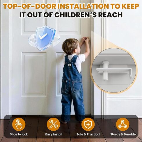 Child Safety Door Top Lock – Metal Child Safety Top Lock for Interior & Exterior Doors | Lock & Unlock from Both Sides | Adjustable Top Door Locks For Kids Safety Fits 0.16-3 Inch Thick Doors (1 Pack) in Saudi Arabia