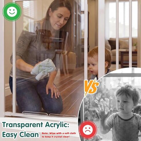 Triple-Lock Acrylic Extra Wide Baby Gate 57.5"-65.74", Crystal Clear Transparent Pet Gate for Dogs, Heavy Duty Metal Gate for Doorways, Pressure Mount Child Safety Barrier, Auto Close, White in Kuwait