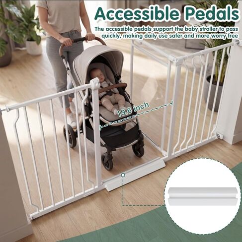Triple-Lock Acrylic Extra Wide Baby Gate 57.5"-65.74", Crystal Clear Transparent Pet Gate for Dogs, Heavy Duty Metal Gate for Doorways, Pressure Mount Child Safety Barrier, Auto Close, White in Kuwait