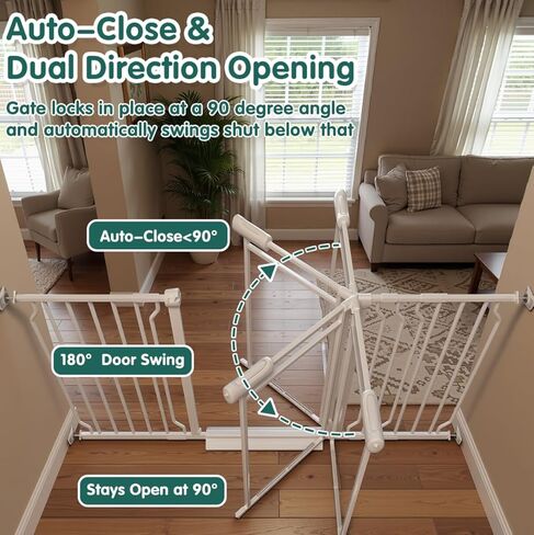 Triple-Lock Acrylic Extra Wide Baby Gate 57.5"-65.74", Crystal Clear Transparent Pet Gate for Dogs, Heavy Duty Metal Gate for Doorways, Pressure Mount Child Safety Barrier, Auto Close, White in Kuwait