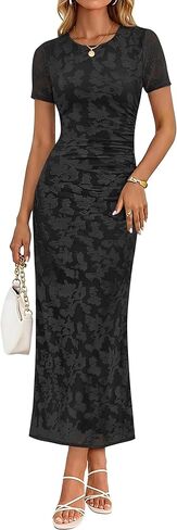 ZESICA Women's 2026 Summer Floral Bodycon Dress Short Sleeve Ruched Mesh Wedding Guest Cocktail Party Midi Dresses in Saudi Arabia