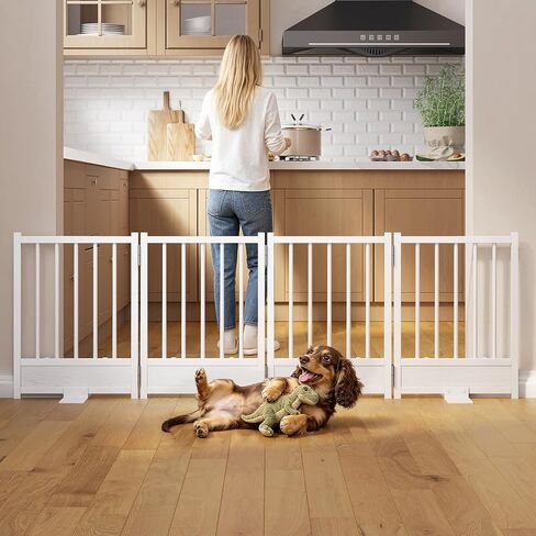 Dog Gate for Small Dogs, 48" No Drill Foldable Reinforced Base Pet Fence, Heavy Duty Step-Over Doorway Puppy Barrier, Anti-Tip Metal Frame, Supports 200+ lbs, Black in Kuwait