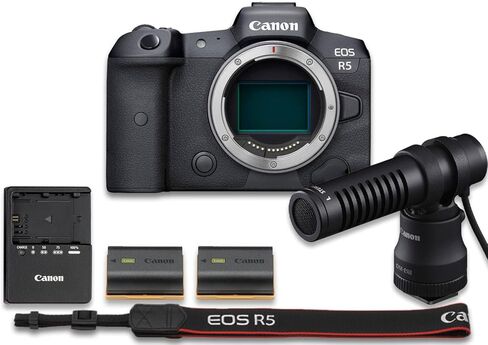 كاميرا Canon EOS R5 بدون مرآة (الهيكل فقط) مع ميكروفون DM-E100 + بطارية ليثيوم أيون إضافية LP-E6NH + المزيد (حزمة مكونة من 11 قطعة) in Kuwait