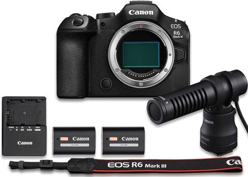 كاميرا Canon EOS R6 Mark III بدون مرآة (الهيكل فقط) مع ميكروفون DM-E100 + بطارية ليثيوم أيون LP-E6P إضافية + المزيد (حزمة مكونة من 10 قطع) in Kuwait