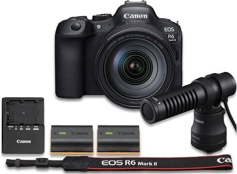 مجموعة أدوات إنشاء الفيديو بكاميرا Canon EOS R6 Mark II عديمة المرآة | كانون الولايات المتحدة الأمريكية نموذج | مع RF 24-105mm f/4 L هي عدسة USM in Kuwait
