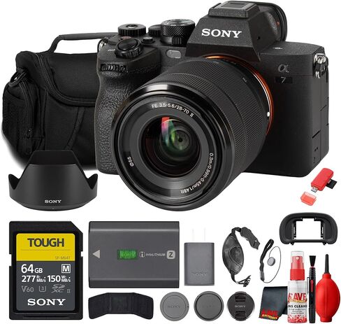 كاميرا Sony a7 IV بدون مرآة مع مجموعة عدسات II مقاس 28-70 مم + بطاقة ذاكرة سعة 64 جيجابايت + حقيبة كاميرا + قارئ بطاقات + حامل ثلاثي + حزام يد + محفظة + مجموعة تنظيف + المزيد in Kuwait