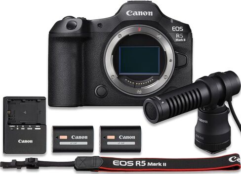 كاميرا Canon EOS R5 Mark II بدون مرآة (الهيكل فقط) مع ميكروفون DM-E100 + بطارية ليثيوم أيون LP-E6P إضافية + المزيد (حزمة مكونة من 11 قطعة) in Kuwait