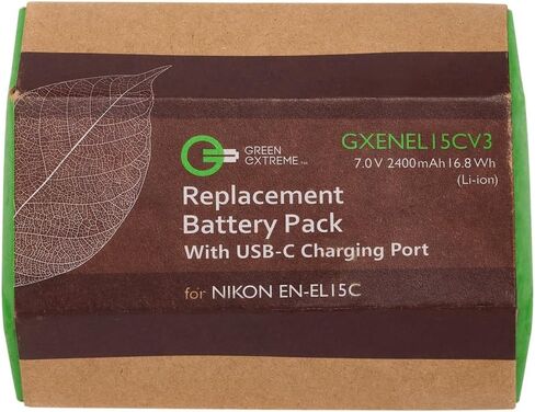 حزمة بطارية ليثيوم أيون Green Extreme EN-EL15c 16.8Wh 7.0V 2400mAh مع منفذ شحن USB-C V4 in Kuwait
