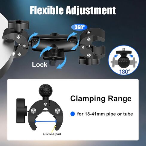 مجموعة تثبيت كاميرا Motocycle مع عصا غير مرئية 43 بوصة متوافقة مع Insta360 X5-X، OSMO Action 6 مشبك مقود الدراجة شديد التحمل متوافق مع GoPro ATV UTV لركوب الدراجات Moto Vlogging-Gold in Kuwait
