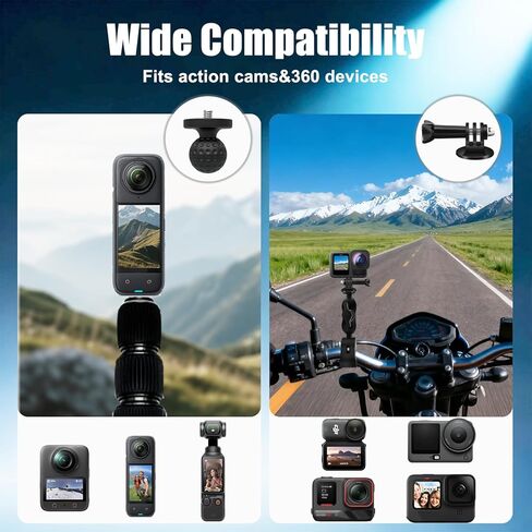 مجموعة تثبيت كاميرا Motocycle مع عصا غير مرئية 43 بوصة متوافقة مع Insta360 X5-X، OSMO Action 6 مشبك مقود الدراجة شديد التحمل متوافق مع GoPro ATV UTV لركوب الدراجات Moto Vlogging-Gold in Kuwait