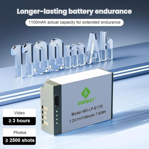 Egoway 2-Pack LP-E17 Battery 1100mAh USB-C Fast Charging R50 Battery for Canon EOS R100 R10 R50 RP R8, Rebel T8i T7i T6i T6s SL2 SL3 EOS M3, M5, M6, EOS 200D 77D 750D 760D 800D 8000D in Saudi Arabia