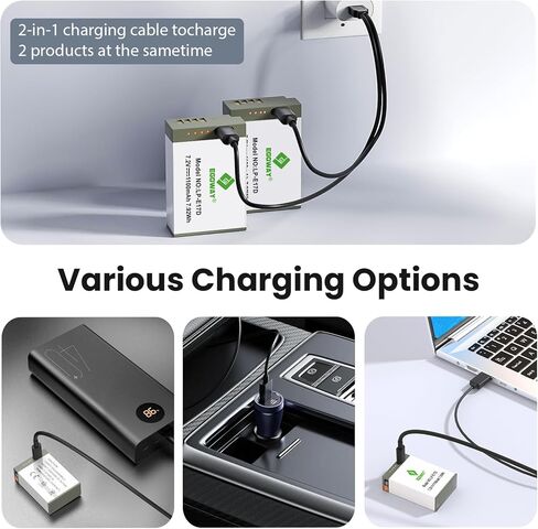 Egoway 2-Pack LP-E17 Battery 1100mAh USB-C Fast Charging R50 Battery for Canon EOS R100 R10 R50 RP R8, Rebel T8i T7i T6i T6s SL2 SL3 EOS M3, M5, M6, EOS 200D 77D 750D 760D 800D 8000D in Saudi Arabia