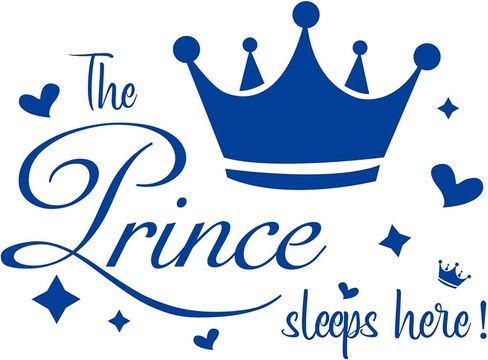 Prince Sleep Here Wall Sticker Little Crown Star Quotes Blue Inspirational Wall Decals Peel and Stick Decals for Bedroom Nursery Playroom Daycare School Classroom Decor in Kuwait