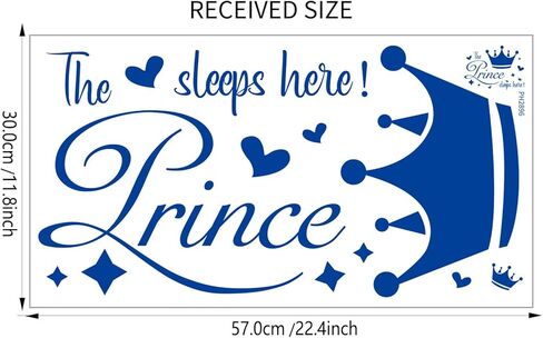 Prince Sleep Here Wall Sticker Little Crown Star Quotes Blue Inspirational Wall Decals Peel and Stick Decals for Bedroom Nursery Playroom Daycare School Classroom Decor in Kuwait
