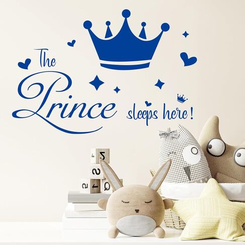 Prince Sleep Here Wall Sticker Little Crown Star Quotes Blue Inspirational Wall Decals Peel and Stick Decals for Bedroom Nursery Playroom Daycare School Classroom Decor in Kuwait