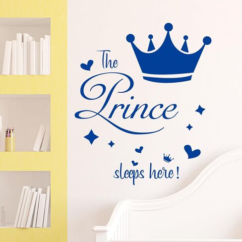 Prince Sleep Here Wall Sticker Little Crown Star Quotes Blue Inspirational Wall Decals Peel and Stick Decals for Bedroom Nursery Playroom Daycare School Classroom Decor in Kuwait