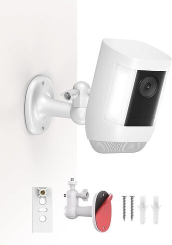 دعامة تثبيت على الحائط لكاميرا الأمان - متوافقة مع بطارية كاميرا Ring Spotlight، كاميرا Plus/Pro & Stick Up Cam، براغي تثبيت مزدوجة أو لاصق، داخلي/خارجي، قابل للتعديل 360 درجة، أبيض، عبوة واحدة in Kuwait