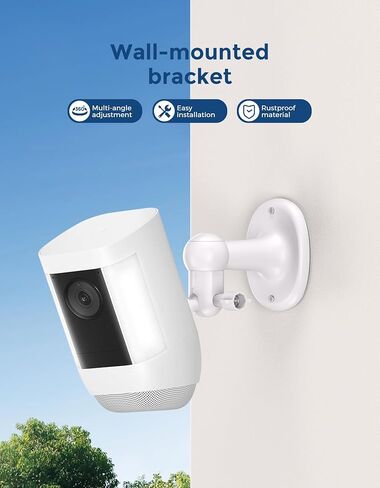 دعامة تثبيت على الحائط لكاميرا الأمان - متوافقة مع بطارية كاميرا Ring Spotlight، كاميرا Plus/Pro & Stick Up Cam، براغي تثبيت مزدوجة أو لاصق، داخلي/خارجي، قابل للتعديل 360 درجة، أبيض، عبوة واحدة in Kuwait