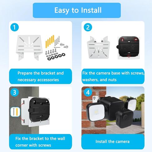 حامل زاوية متوافق مع كاميرا Blink Outdoor 4 Floodlight Camera/Blink Outdoor 3 Floodlight Camera، تحقيق رؤية أوسع بمقدار 270 درجة لزاوية الجدار الخارجية، دعامة تثبيت معدنية كبيرة صلبة مقاومة للطقس in Kuwait