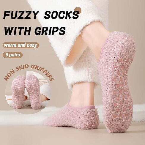 jeuhut 12 Pairs Non Skid Fuzzy Socks for Women with Grips Cozy Fluffy Fall Winter Socks Bulk Cute Barefoot Slipper Socks in Saudi Arabia