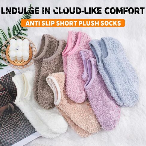 jeuhut 12 Pairs Non Skid Fuzzy Socks for Women with Grips Cozy Fluffy Fall Winter Socks Bulk Cute Barefoot Slipper Socks in Saudi Arabia
