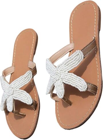 صنادل RoseSeek للسيدات من Pearl Starfish Flip Flops عند أصابع القدم وصنادل رفيعة سهلة الارتداء على الشاطئ لقضاء العطلات in Kuwait