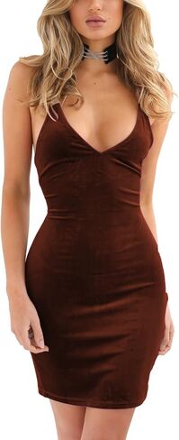 Zyyfly Doramode Women Sexy Club Dress Sleeveless Backless Velvet Mini Clothes Body Tight Dresses in Saudi Arabia