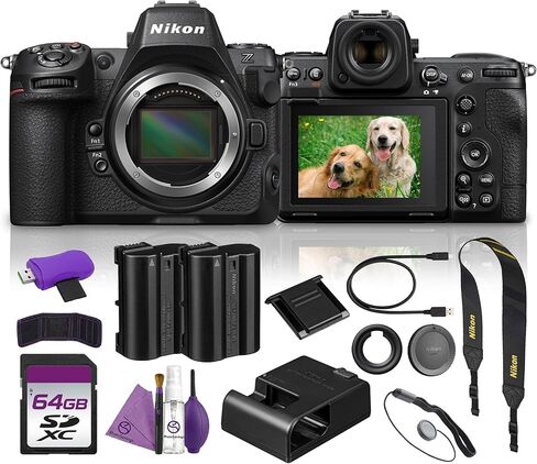 كاميرا Nikon Z8 بدون مرآة بدقة 45.7 ميجابكسل ومستشعر FX مكدس وفيديو 8K بدقة 4K120p و493 نقطة AF حزمة كاميرا هجينة مع بطارية بديلة + طقم تنظيف + بطاقة ذاكرة UHS-II سعة 64 جيجابايت + المزيد in Kuwait