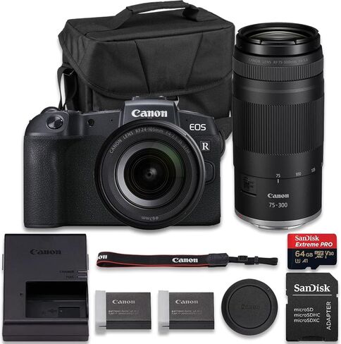 كاميرا Canon EOS RP بدون مرآة مع RF 24-105mm f/4-7.1 is STM + RF 75-300mm f/4-5.6 Lens + بطارية ليثيوم أيون LP-E17 إضافية + SanDisk Extreme Pro 64 جيجابايت + المزيد (حزمة مكونة من 16 قطعة) in Kuwait