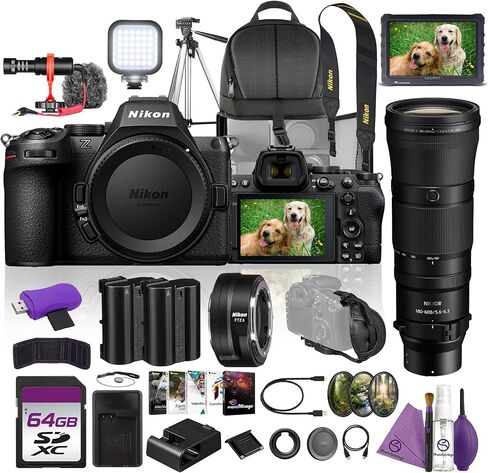 Nikon Z5 II Mirrorless Camera Body Full Frame 24.5MP Bundle with FTZ II Mount Adapter + NIKKOR Z 180-600mm f/5.6-6.3 VR Lens + HD Monitor + Microphone + Tripod + 64GB Memory Card + Backpack + More in Kuwait