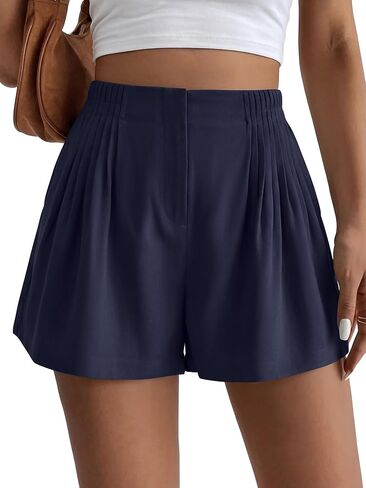 BTFBM Womens Shorts Casual 2026 Spring Summer Elastic High Waisted Pleated Cotton Shorts Beach Vacation Outfits Pockets in Saudi Arabia